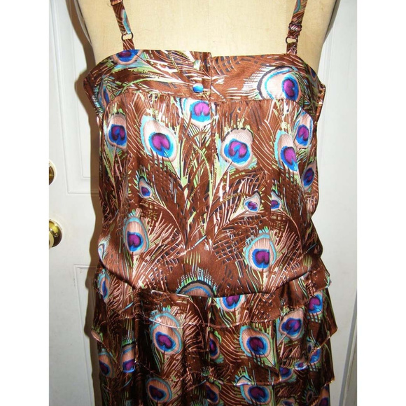 Nwt BILINGUAL silk dress Peacock print sz 8 - Picture 3 of 7